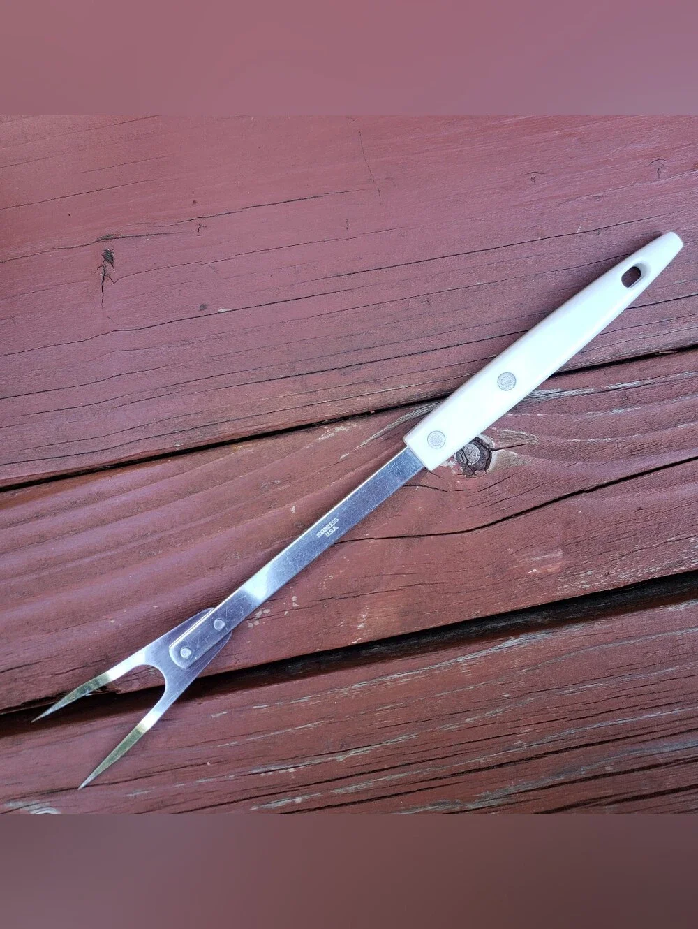 Vintage MCM Atomic Starburst Stars Kitchen Stainless Serving Fork - USA
